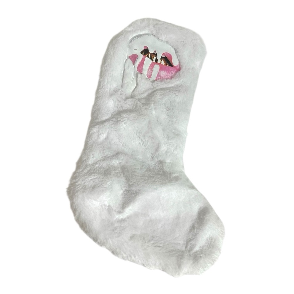 NEW Kylie Cosmetics White Faux Fur Christmas Stocking Pink Lips Limited Edition
